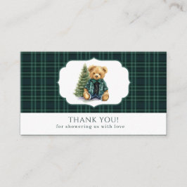 Tarjeta De Recepción  Watercolor Plaid teddy bear  baby shower thank yo