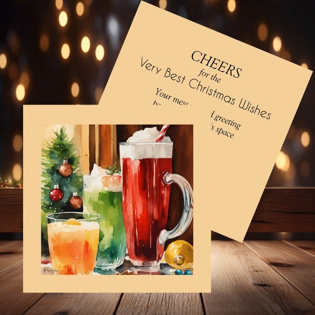 Tarjeta De Recepción Watercolor Santa's Brew | Bebidas Navidades | (Toast the Season! - Each vibrant card is a merry mix of Christmas spirit and artistic delight.)
