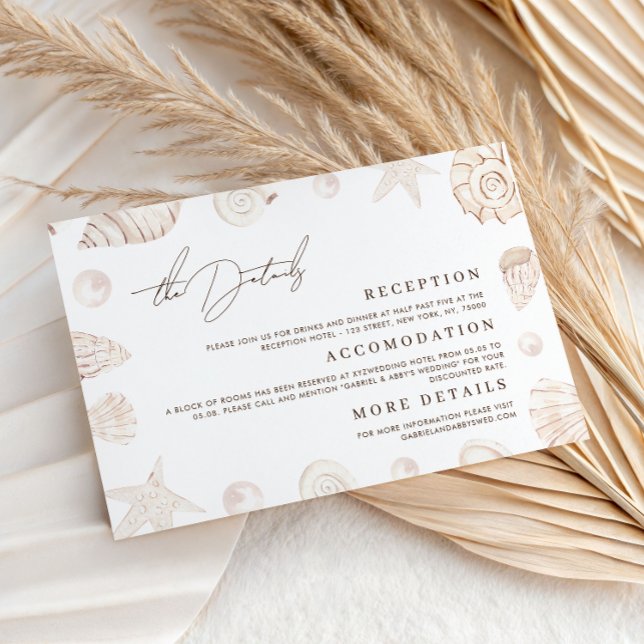 Tarjeta De Recepción Watercolor Seashells Nautical Wedding Details (Subido por el creador)