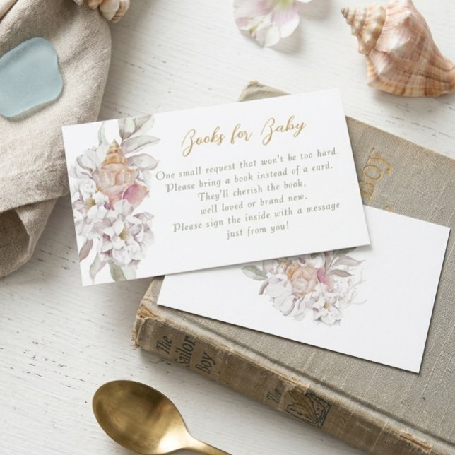 Tarjeta De Recepción Watercolor Shells Floral Baby Shower Book Request (Subido por el creador)