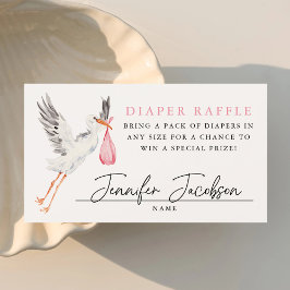 Tarjeta De Recepción Watercolor Stork Pink Baby Shower Diaper Raffle