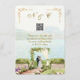 Tarjeta De Recepción Watercolor Style QR Code Wedding Enclosure Card
