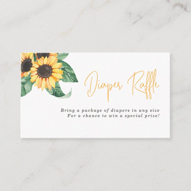 Tarjeta De Recepción Watercolor Sunflowers Diaper Raffle (Anverso)