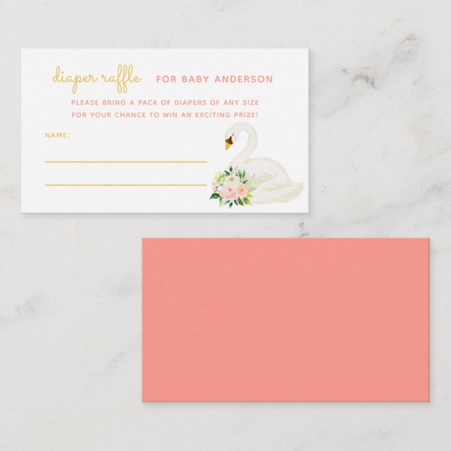 Tarjeta De Recepción Watercolor Swan Baby Shower Diaper Raffle (Anverso / Reverso)