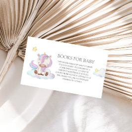 Tarjeta De Recepción Watercolor Unicornio con libros de globos para beb