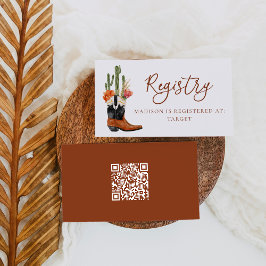Tarjeta De Recepción Watercolor Western Boots QR Code Baby Registry