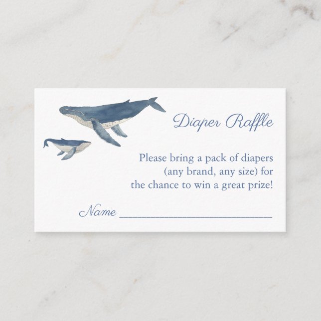 Tarjeta De Recepción Watercolor Whale Baby Shower Diaper Raffle (Anverso)