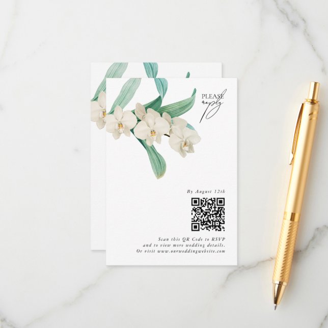 Tarjeta De Recepción Watercolor White Orchids Floral Wedding (Anverso/Reverso In Situ)