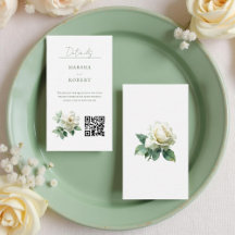 Watercolor White Rose Floral Botanical Wedding 