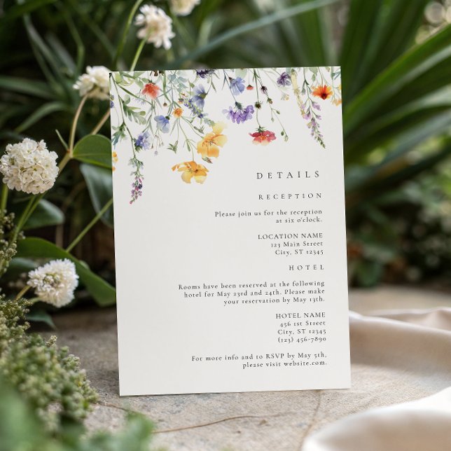 Tarjeta De Recepción Watercolor Wildflower Wedding Details (Subido por el creador)
