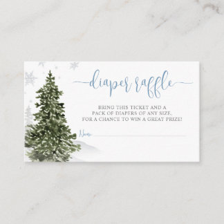 Tarjeta De Recepción Watercolor Winter Forest Blue Diaper Ticket