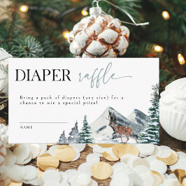 Tarjeta De Recepción Watercolor Winter Forest Diaper Raffle Baby Shower