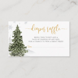 Tarjeta De Recepción Watercolor Winter Forest Gold Diaper Ticket