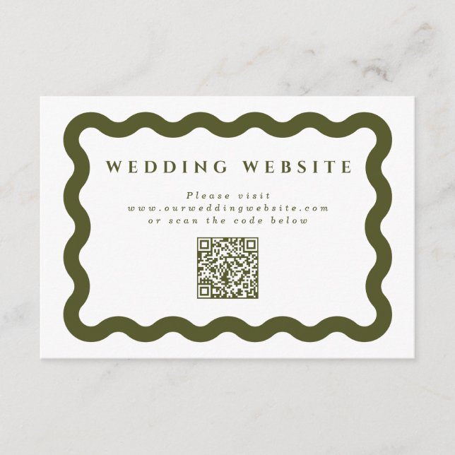 Tarjeta De Recepción Wavy Green y White Boda Web Código QR (Anverso)