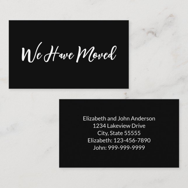 Tarjeta De Recepción We Have Moved Script Moving Announecment Black (Anverso / Reverso)