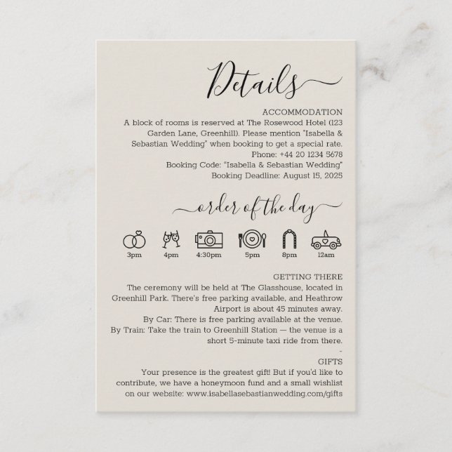 Tarjeta De Recepción Wedding Cream Details (Anverso)