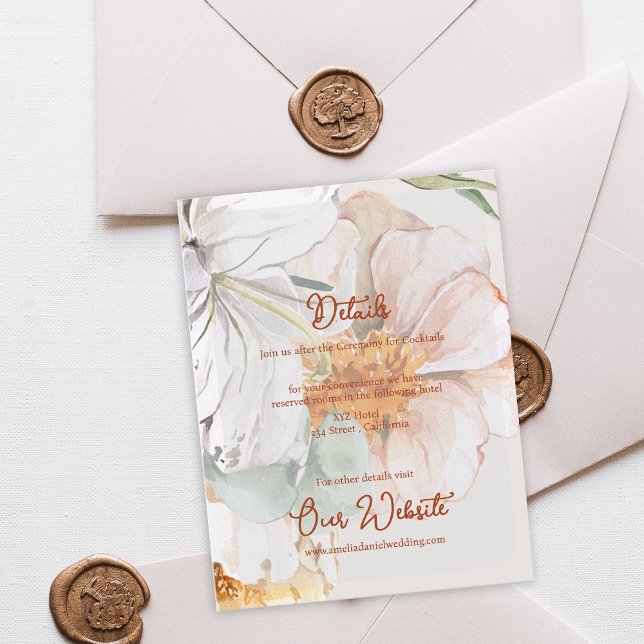 Tarjeta De Recepción Wedding Details Card | Blush Peach Floral (Floral Wedding Details Card | Blush Peach Watercolor Information Insert)