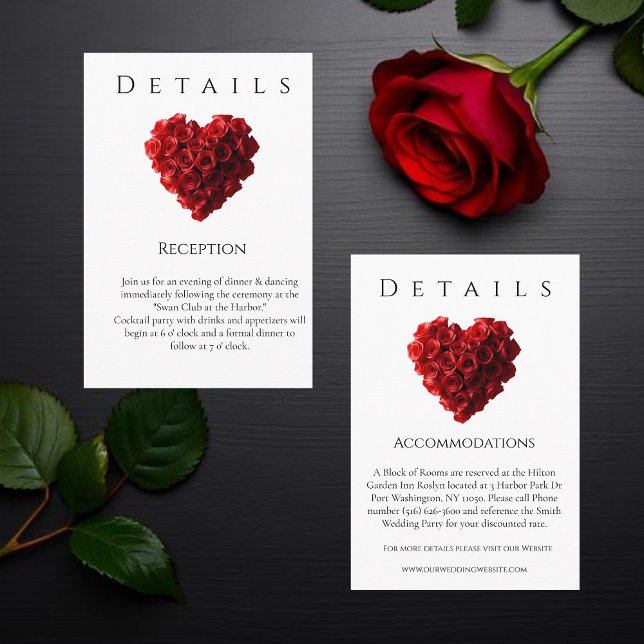 Tarjeta De Recepción Wedding Details-Heart Shaped Red Roses (Wedding Details-Heart Shaped Red Roses Enclosure Card-Details)
