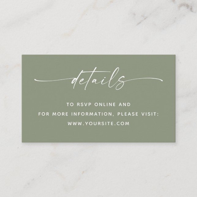 Tarjeta De Recepción Wedding Details + QR Code | Sage Green Minimalist  (Anverso)