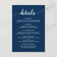 Wedding Details, Rustic Navy Blue Script