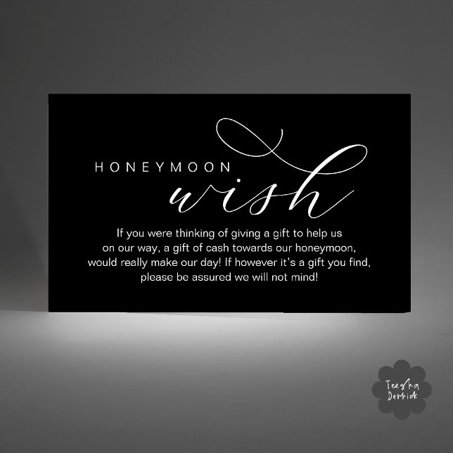 Tarjeta De Recepción Wedding Honeymoon Wish, Fund, Minimal Clean (Wedding Honeymoon Fund, A Note on Gifts, Wish, Cash, Modern Minimal Enclosure Card in Black White)