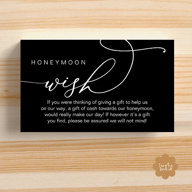 Tarjeta De Recepción Wedding Honeymoon Wish, Wishing Well Gifts in Cash (Wedding Honeymoon Fund, Wishing Well Wish, Gifts in Cash Enclosure Card in Black White)
