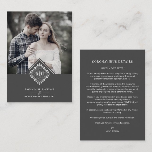 Tarjeta De Recepción Wedding Initials Ornamental Lace Sophisticated (Anverso / Reverso)