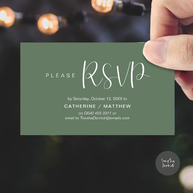Tarjeta De Recepción Wedding Invites RSVP Reminder, Modern Minimal (Wedding Invites RSVP Reminder enclosed card, Modern Minimal Sage Green)
