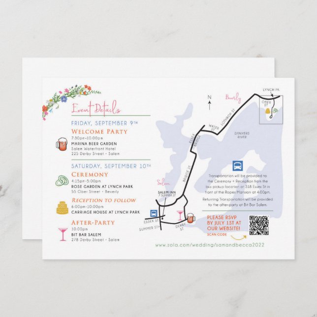 Tarjeta De Recepción Wedding Map Enclosure Card - Custom Design Rebecca (Anverso / Reverso)