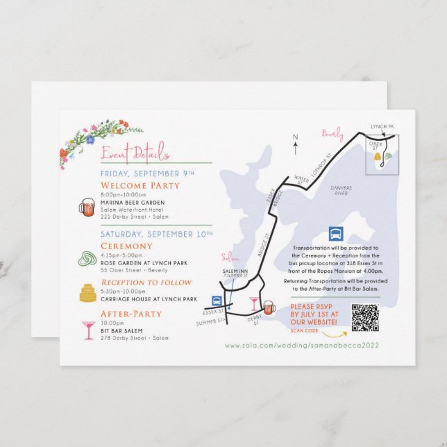 Tarjeta De Recepción Wedding Map Enclosure Card - Custom Design Rebecca (Anverso / Reverso)