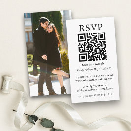 Tarjeta De Recepción Wedding Minimalist Simple Photo QR RSVP