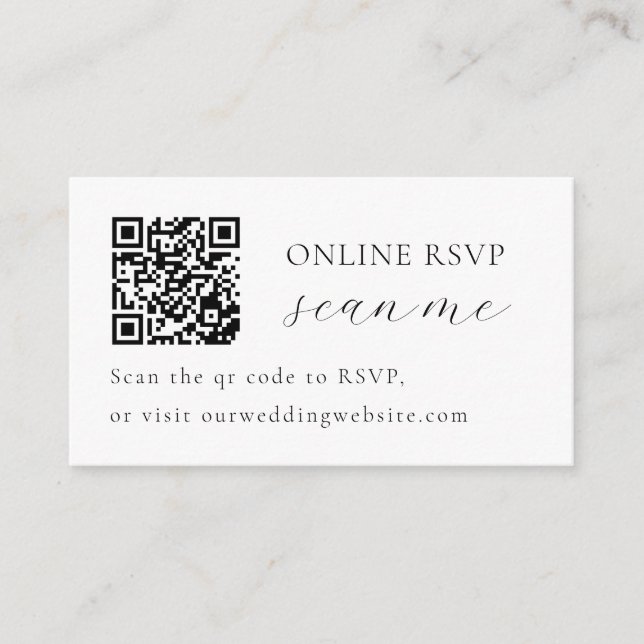 Tarjeta De Recepción Wedding Photo Online RSVP QR Code, Black & White (Anverso)