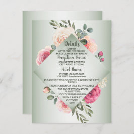 Tarjeta De Recepción Wedding Pink Peach Floral Rustic Green Detail