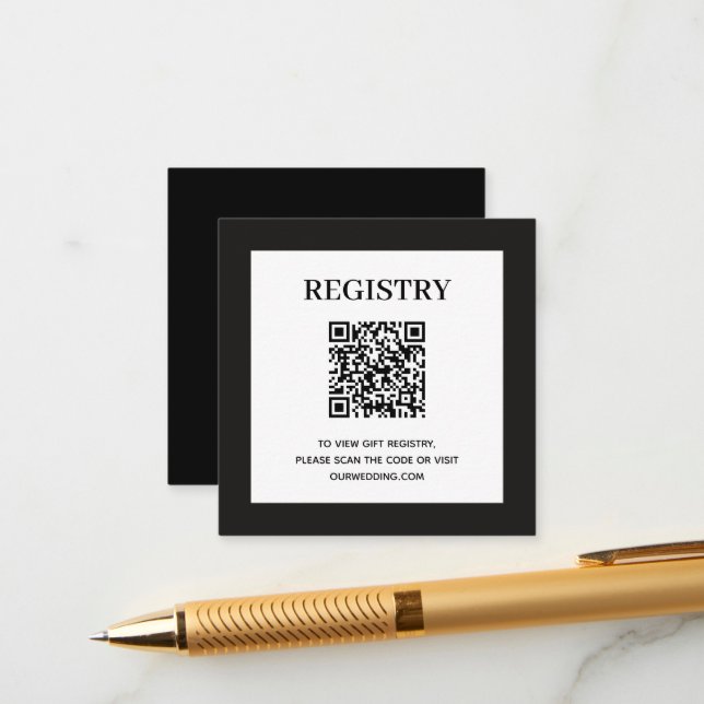 Tarjeta De Recepción Wedding Registry QR Code Black (Anverso/Reverso In Situ)