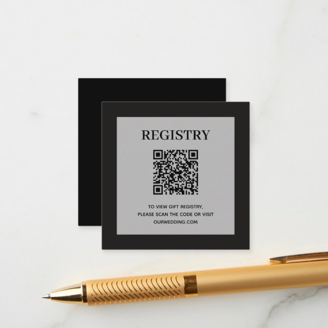 Tarjeta De Recepción Wedding Registry QR Code Black (Anverso/Reverso In Situ)