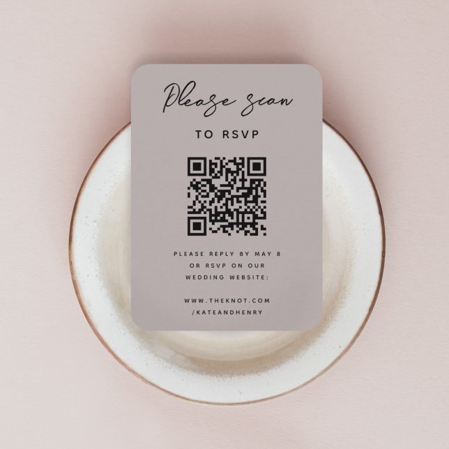 Tarjeta De Recepción Wedding RSVP | QR Code Modern Minimalist Dusky (Subido por el creador)