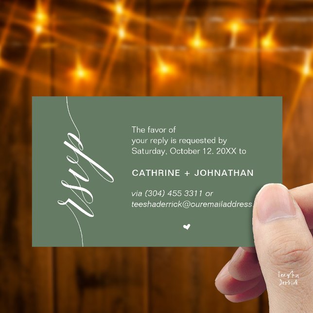 Tarjeta De Recepción Wedding RSVP via Text Message or Email, Reminder (Wedding RSVP via Text Message, Phone  or Email, Reminder Enclosure Card in sage green)