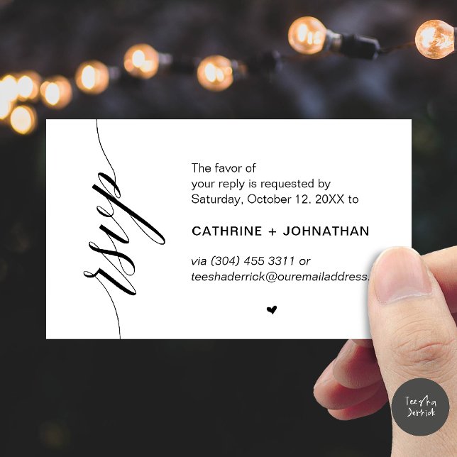 Tarjeta De Recepción Wedding RSVP via Text Message or Email, Reminder (Wedding RSVP via Text Message, Phone  or Email, Reminder Enclosure Card in Black and White)