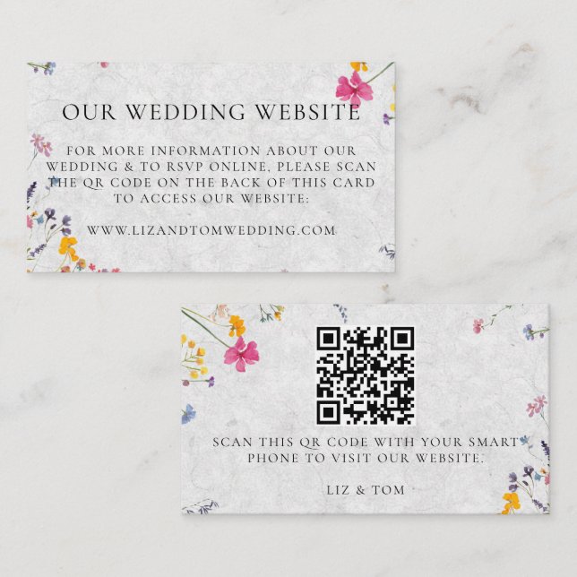 Tarjeta De Recepción Wedding Website QR Code Wildflower Garden Ivory (Anverso / Reverso)