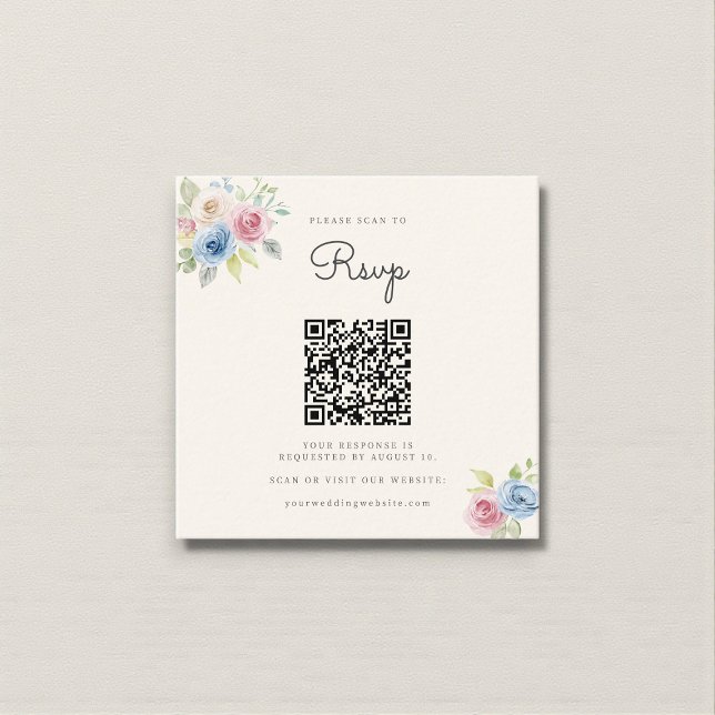 Tarjeta De Recepción  Wedding Website RSVP QR Code Photo pastel florals (Subido por el creador)