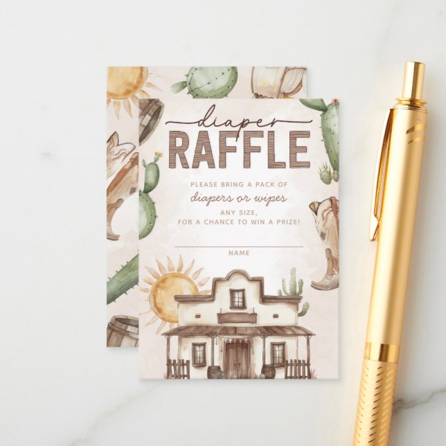 Tarjeta De Recepción Western Cowboy Baby Shower Diaper Raffle (Anverso/Reverso In Situ)