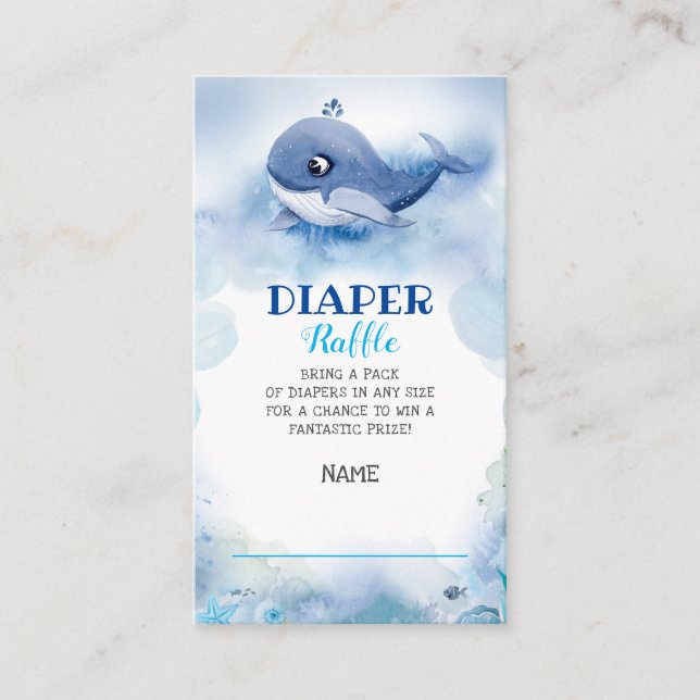 Tarjeta De Recepción Whale Baby Shower Diaper Raffle (Anverso)