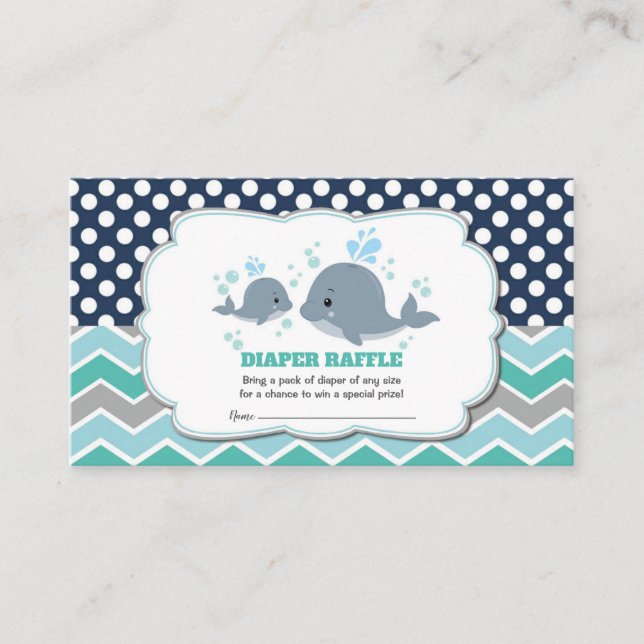 Tarjeta De Recepción Whale Baby Shower Diaper Raffle Ticket Insertar a  (Anverso)