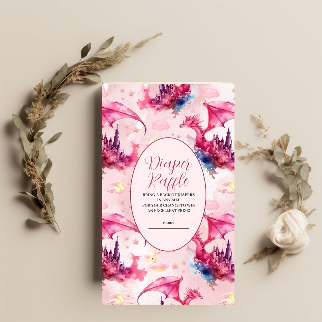 Tarjeta De Recepción Whimsical acuarela Dragón Rosa Diaper Raffle (Subido por el creador)