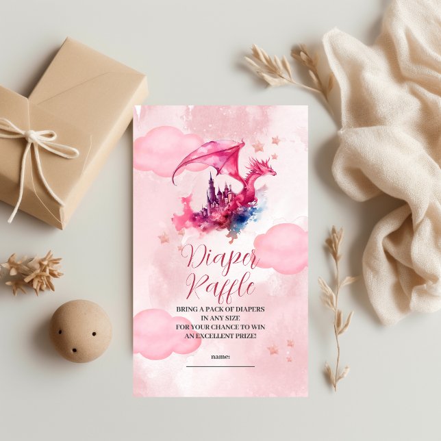 Tarjeta De Recepción Whimsical acuarela Dragón Rosa Diaper Raffle (Subido por el creador)