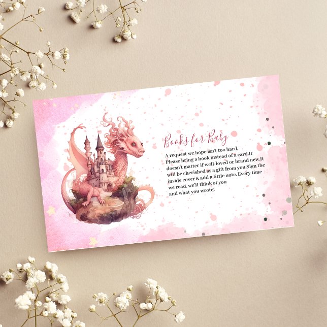Tarjeta De Recepción Whimsical acuarela Dragón Rosa Libros para Bebé (Subido por el creador)