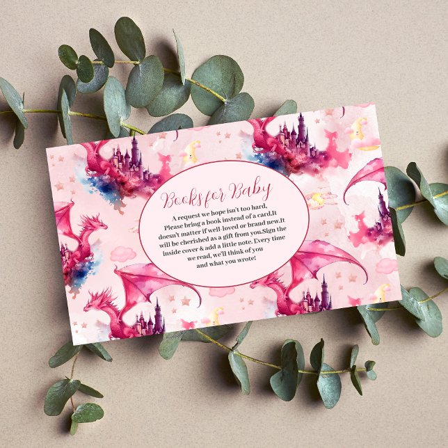 Tarjeta De Recepción Whimsical acuarela Dragón Rosa Libros para Bebé (Subido por el creador)