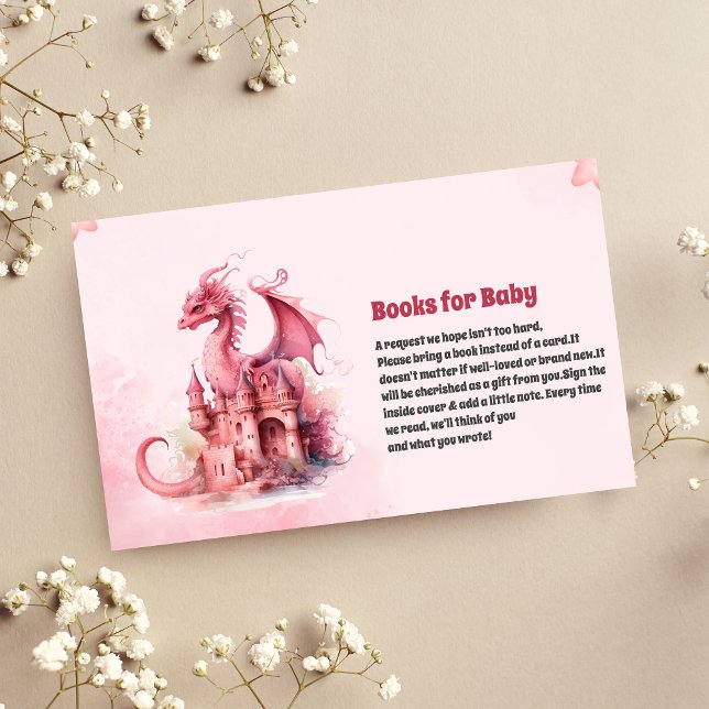 Tarjeta De Recepción Whimsical acuarela Dragón Rosa Libros para Bebé (Subido por el creador)