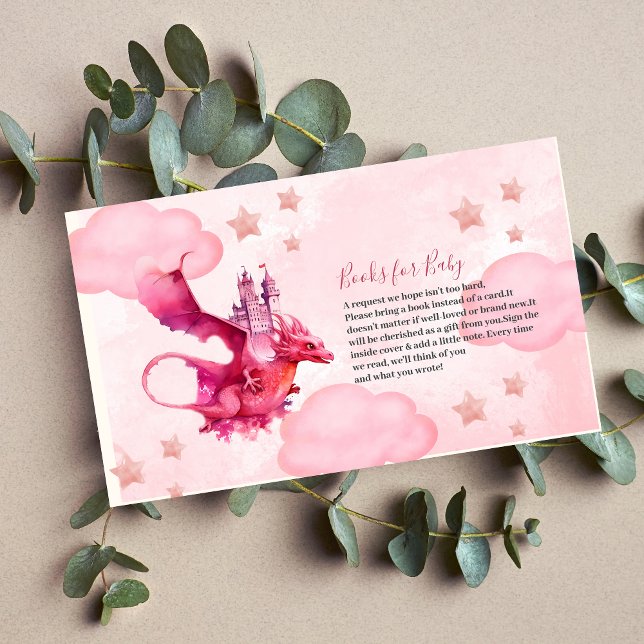 Tarjeta De Recepción Whimsical acuarela Dragón Rosa Libros para Bebé (Subido por el creador)