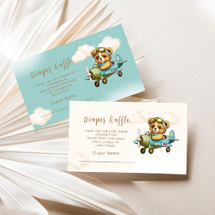 Tarjeta De Recepción Whimsical Airplane Cute Teddy Bear Diaper Raffle E